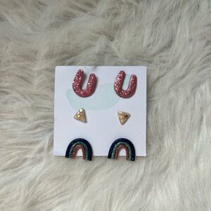 Kids Glitter Rainbow & Stud Earring Set - Pink, Gold, Multi
